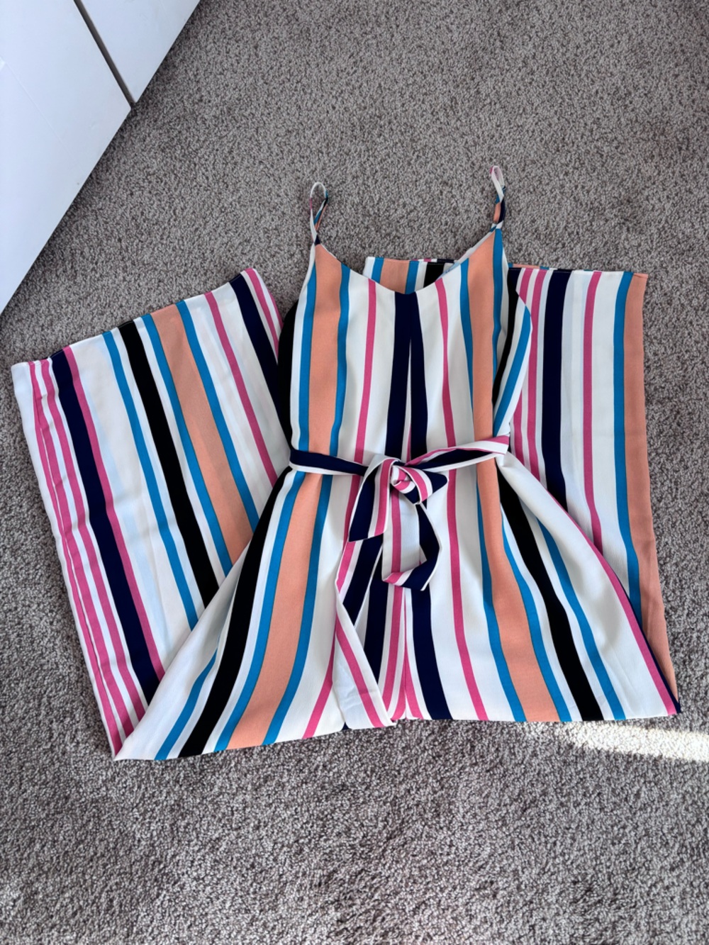 She + Sky Multicolor Striped Tie-Front Women's Jumpsuit - Pink, Blue & Peach